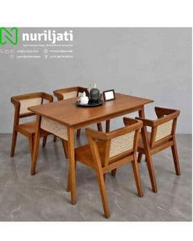 Set Teak Tables Minimalist Rattan Crafting Origin Jepara Design Aesthetic Japandi Production Method Handcrafted Production Lead Time 4 To 6 - Nuril Jati - Indonesia