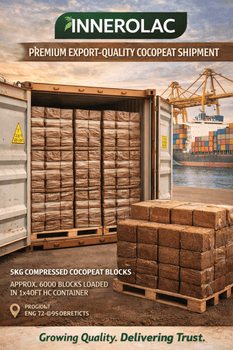 COCO PEAT Aeration Superior Water Retention Excellent Processing Washed & Low EC PH Suitability Ideal For Most Crops Shelf Life Long Shelf Life & Easy To - innerolac enterprises pvt ltd - India