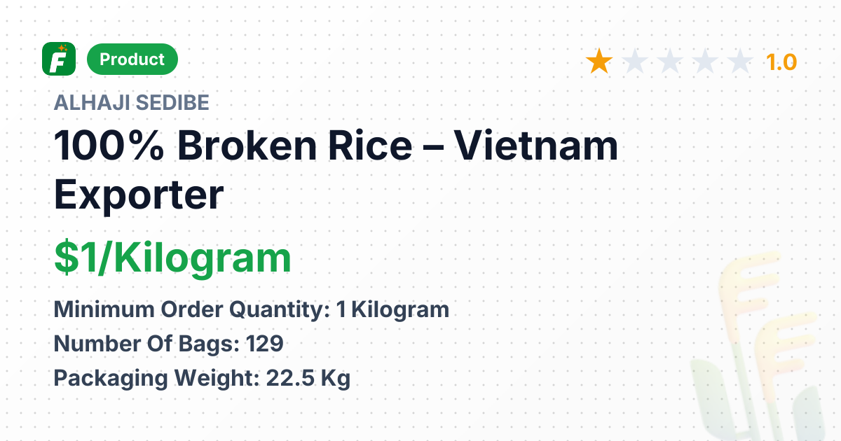 100% Broken Rice – product summary card, no photo uploaded yet