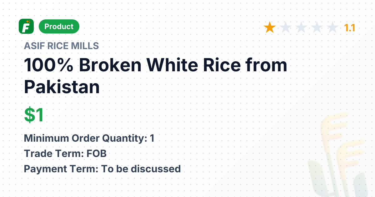 100% Broken White Rice – product summary card, no photo uploaded yet