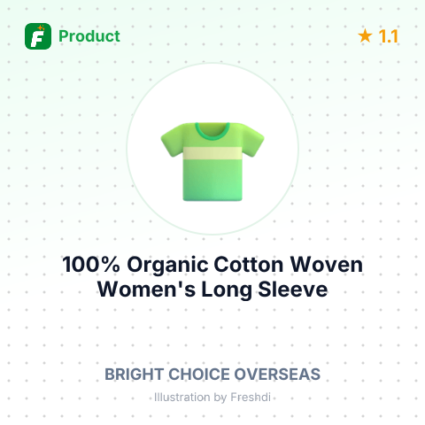 100% Organic Cotton Woven Women's Long Sleeve Shirts – summary card, no photo uploaded yet