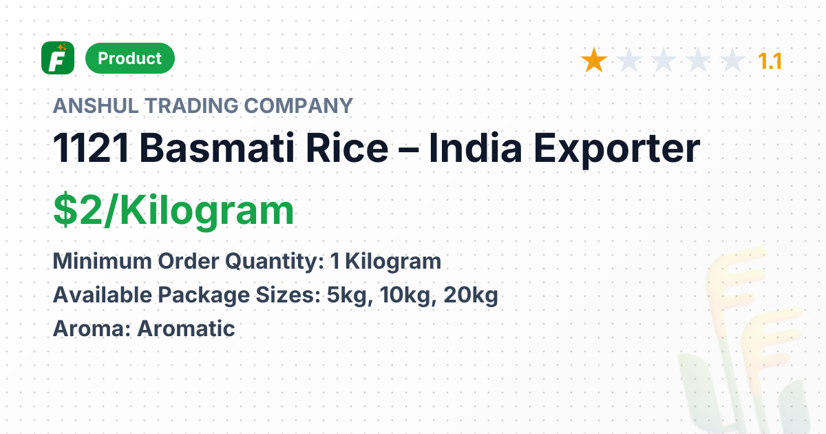 1121 Basmati Rice – product summary card, no photo uploaded yet