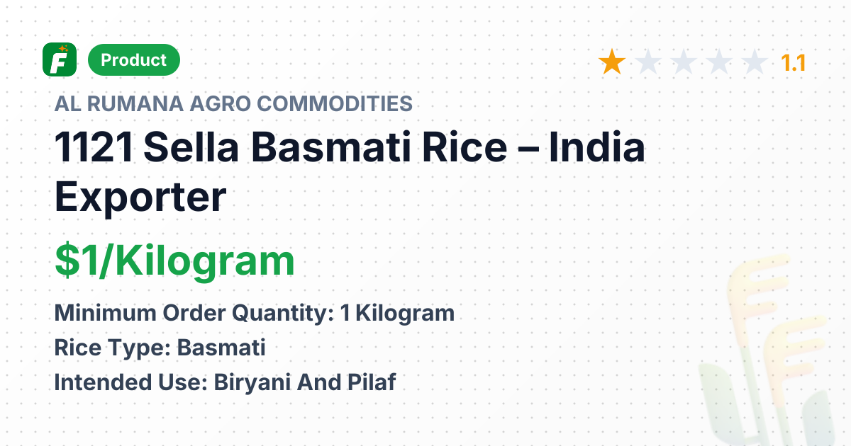 1121 Sella Basmati Rice – product summary card, no photo uploaded yet