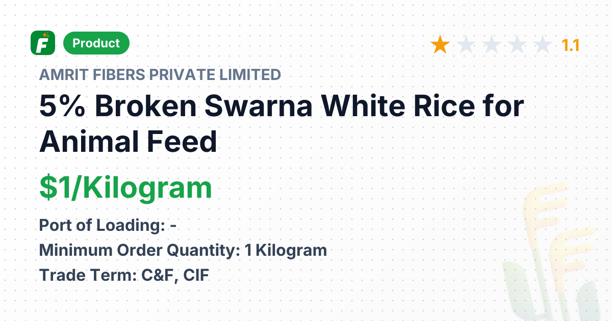 5% Broken Swarna White Rice for Animal Feed – product summary card, no photo uploaded yet