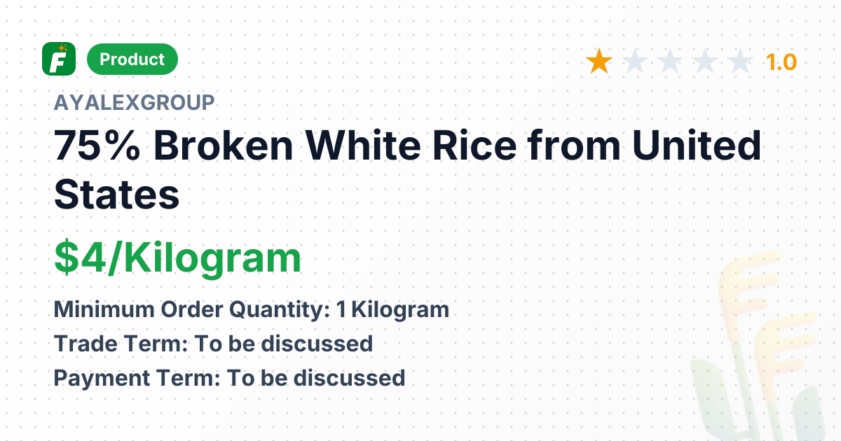 75% Broken White Rice – product summary card, no photo uploaded yet