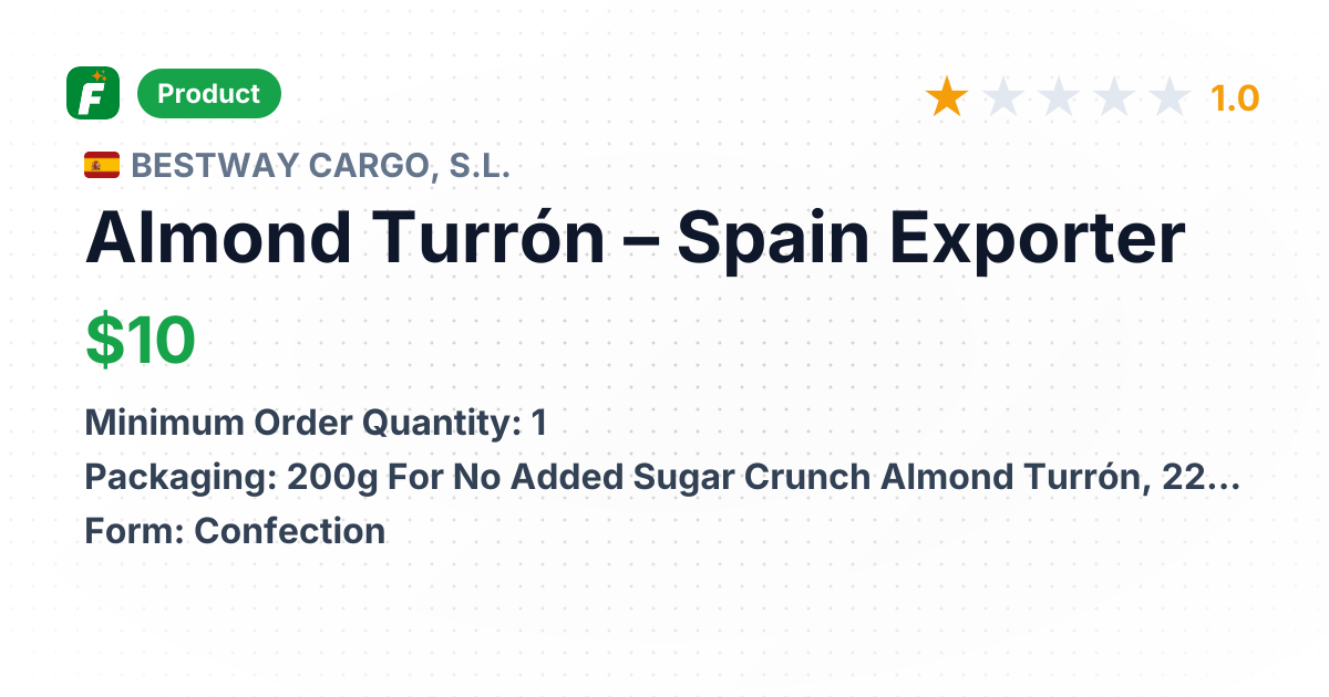 Almond Turrón – product summary card, no photo uploaded yet