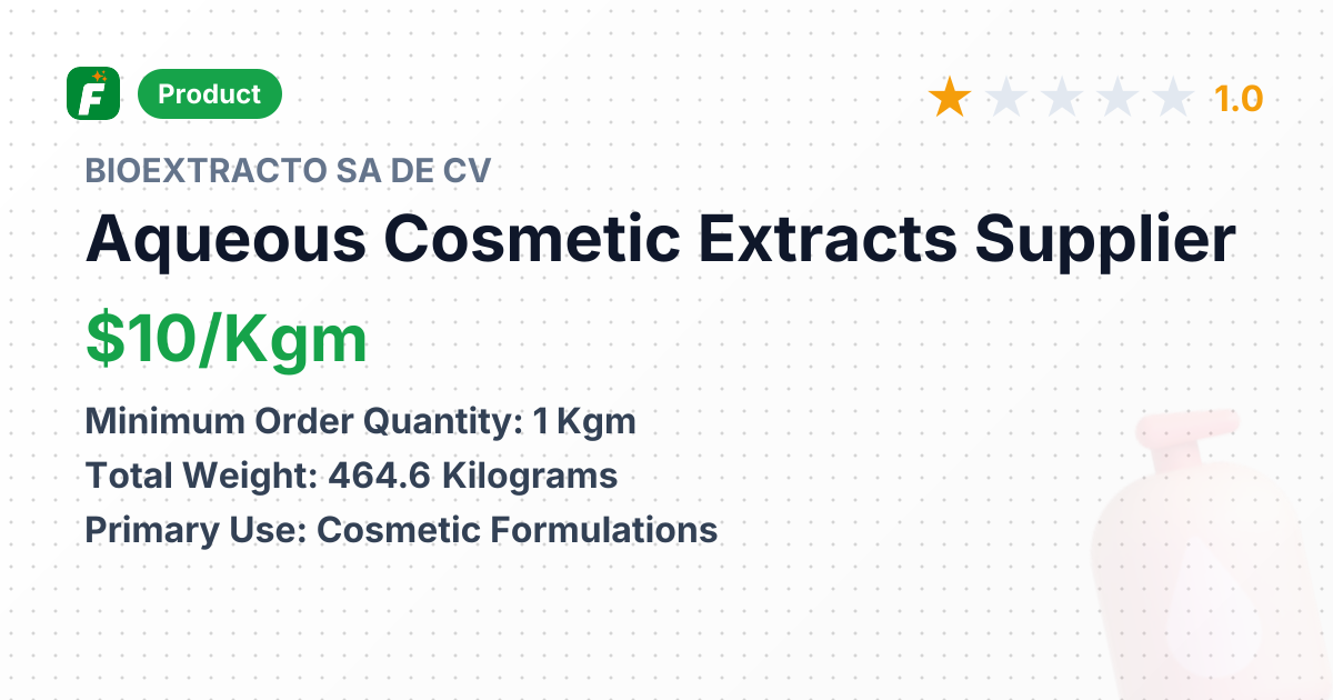Aqueous Cosmetic Extracts – product summary card, no photo uploaded yet