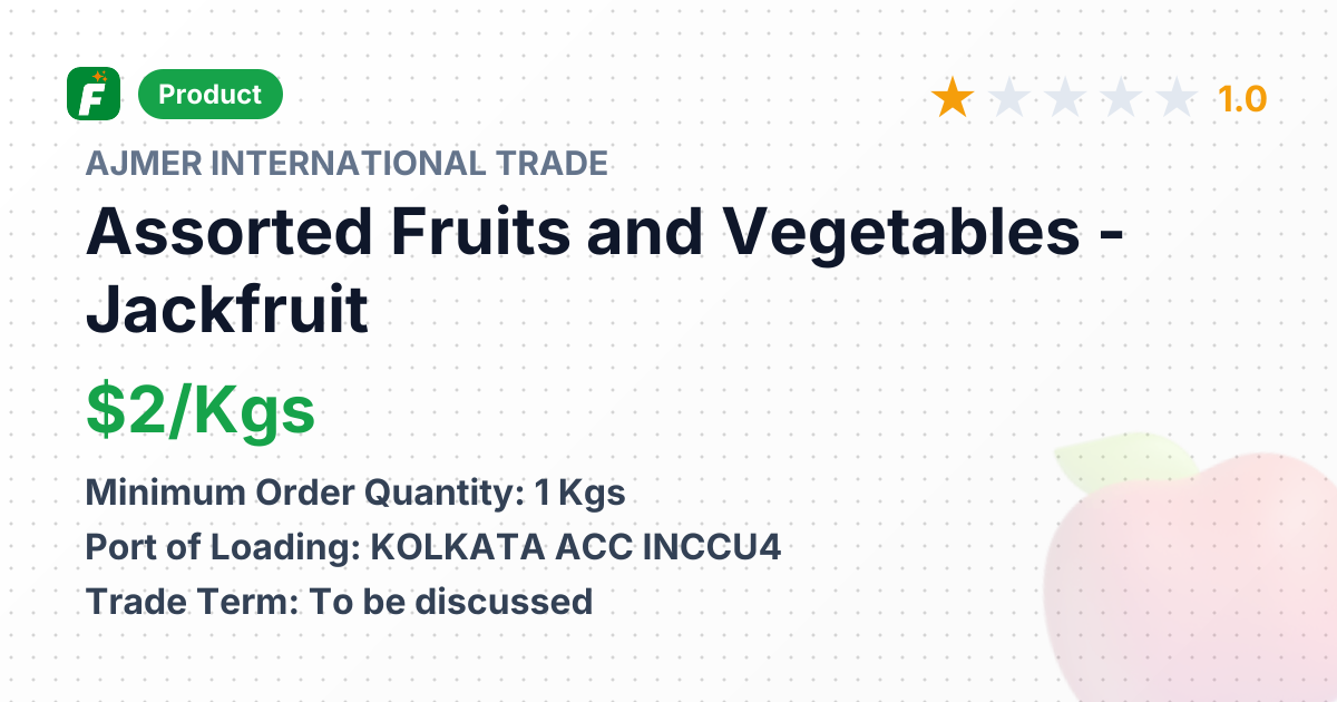 Assorted Fruits and Vegetables - Jackfruit – product summary card, no photo uploaded yet
