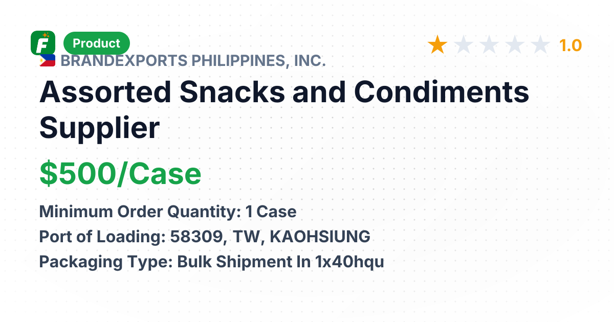 Assorted Snacks and Condiments – product summary card, no photo uploaded yet