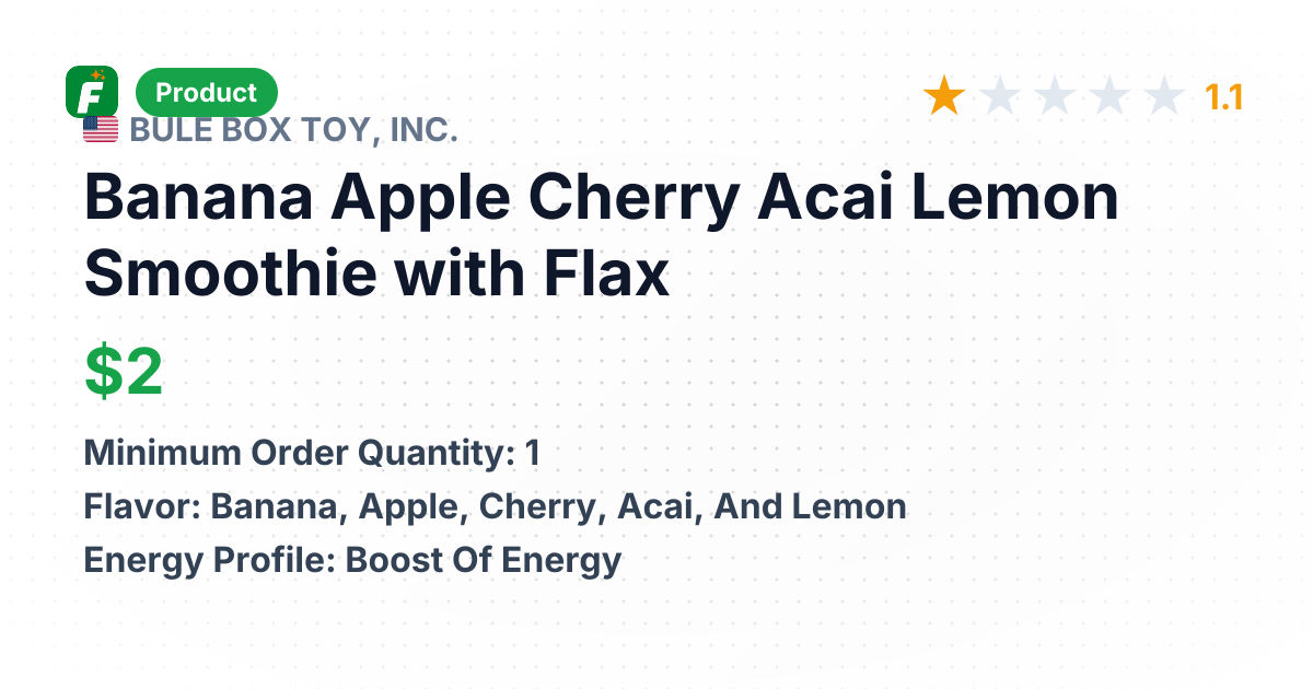Banana Apple Cherry Acai Lemon Smoothie with Flax and Plant Protein – product summary card, no photo uploaded yet