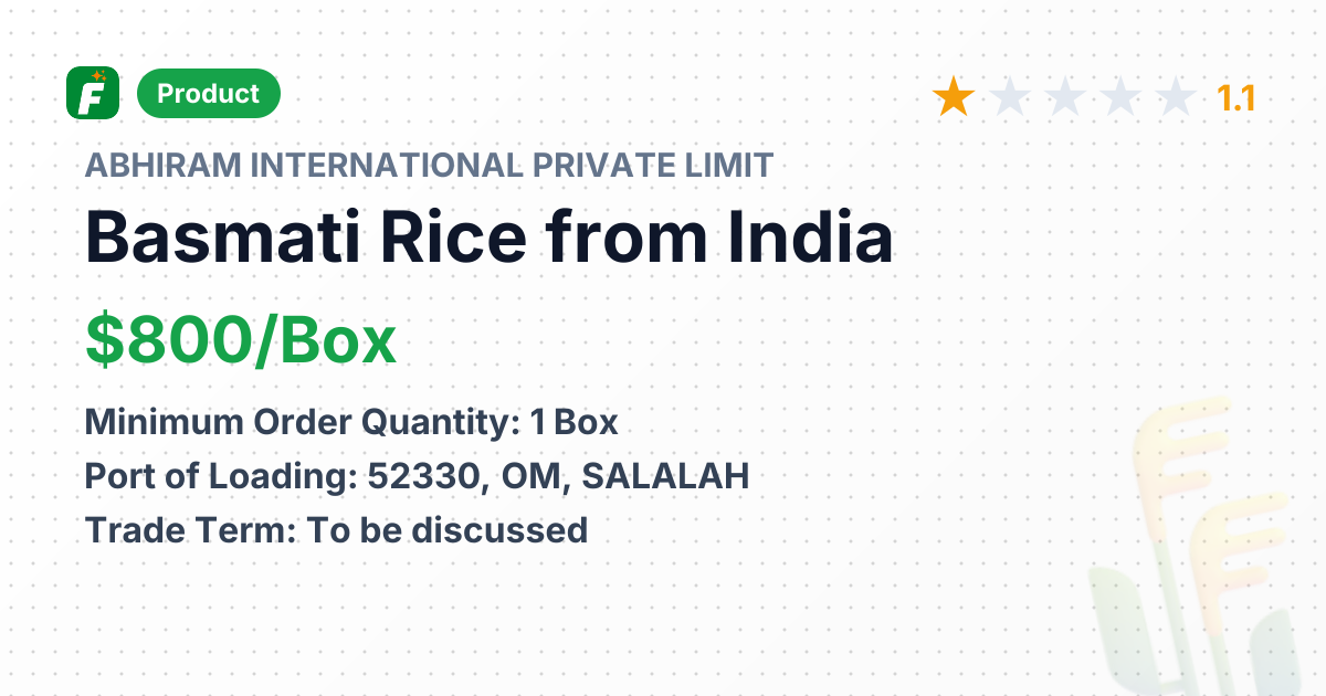 Basmati Rice – product summary card, no photo uploaded yet
