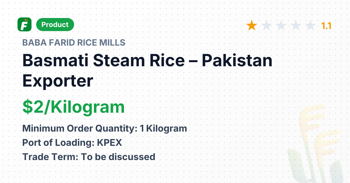 Basmati Steam Rice – product summary card, no photo uploaded yet