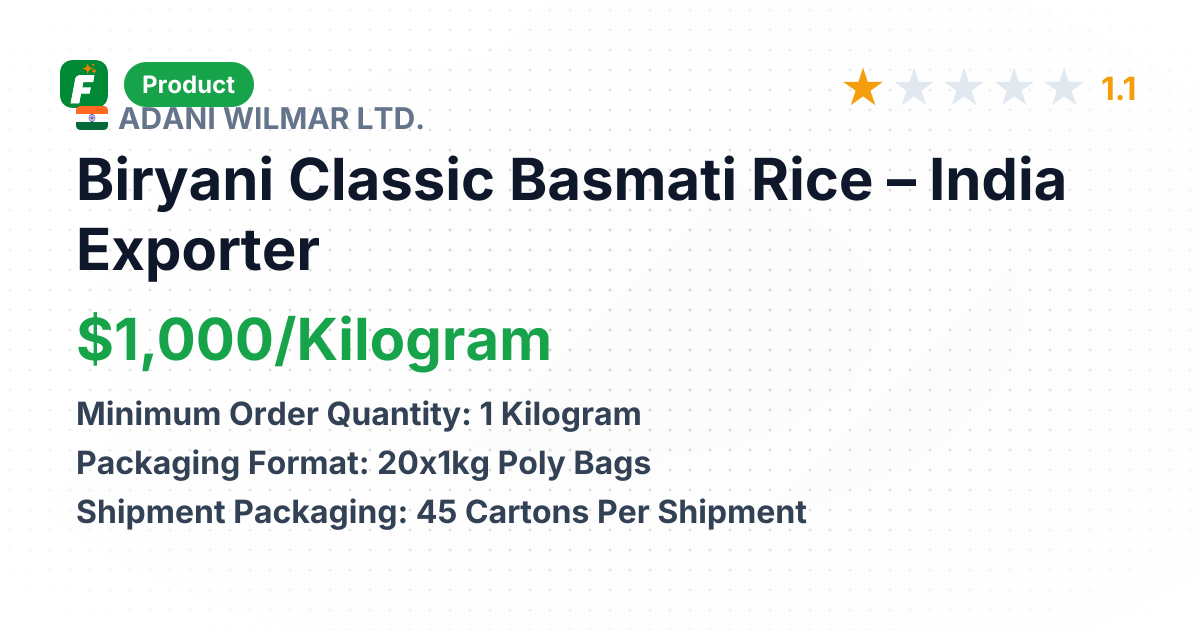 Biryani Classic Basmati Rice – product summary card, no photo uploaded yet