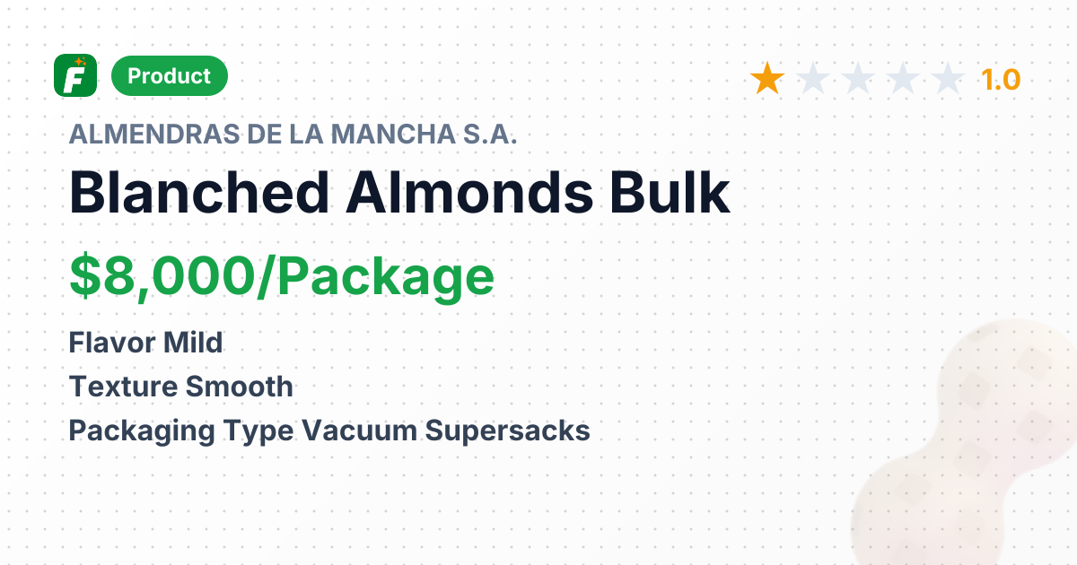 Blanched Marconas 13/16 Almonds in Vacuum Supersacks – product summary card, no photo uploaded yet