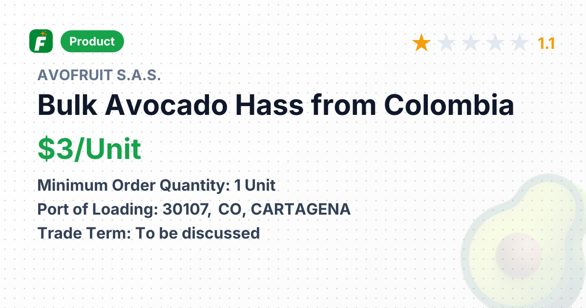 Bulk Avocado Hass – product summary card, no photo uploaded yet