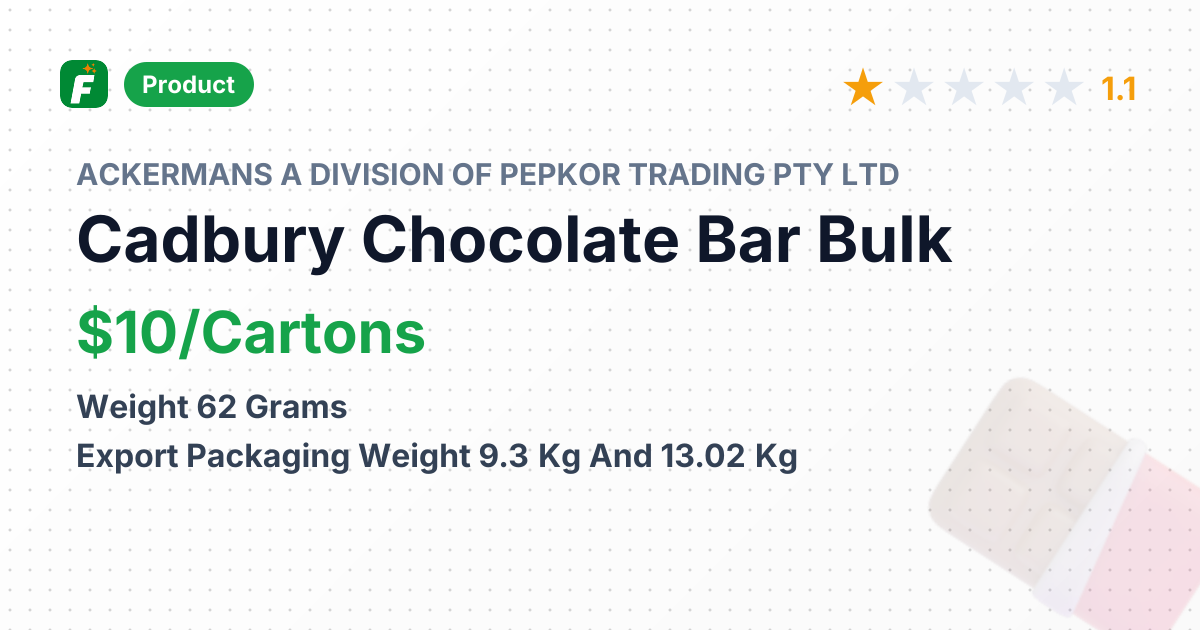 CADBURY LUNCH BAR – product summary card, no photo uploaded yet