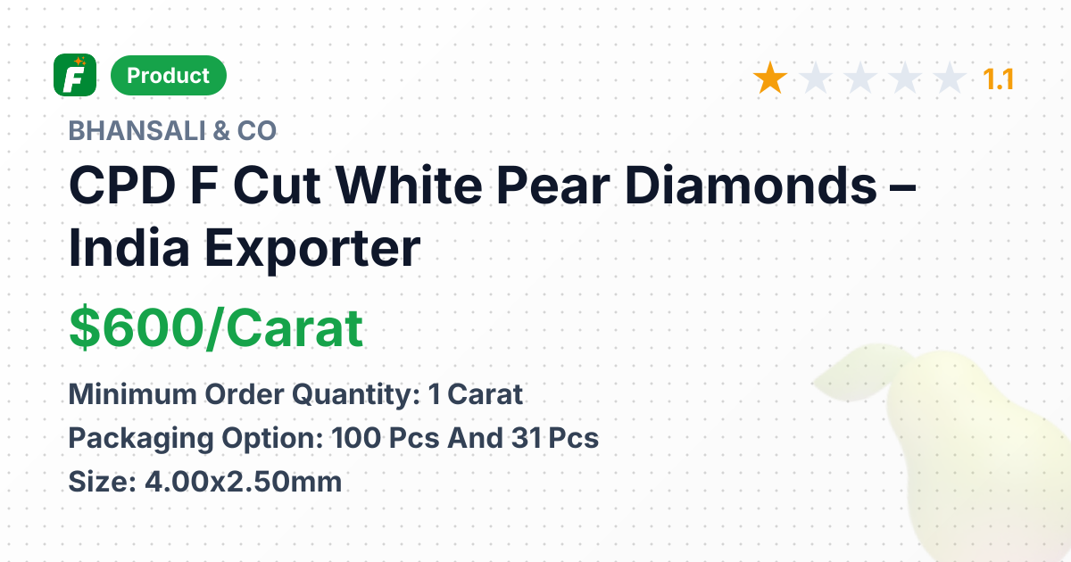 CPD F Cut White Pear Diamonds – product summary card, no photo uploaded yet