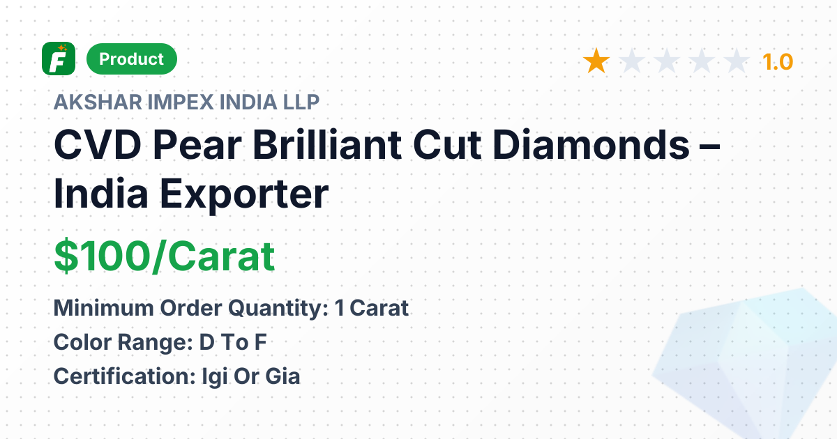 CVD Pear Brilliant Cut Diamonds – product summary card, no photo uploaded yet