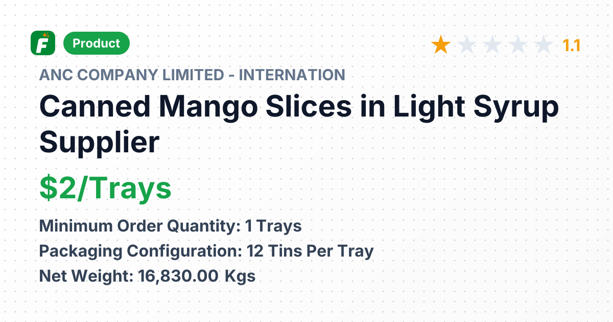 Canned Mango Slices in Light Syrup – product summary card, no photo uploaded yet