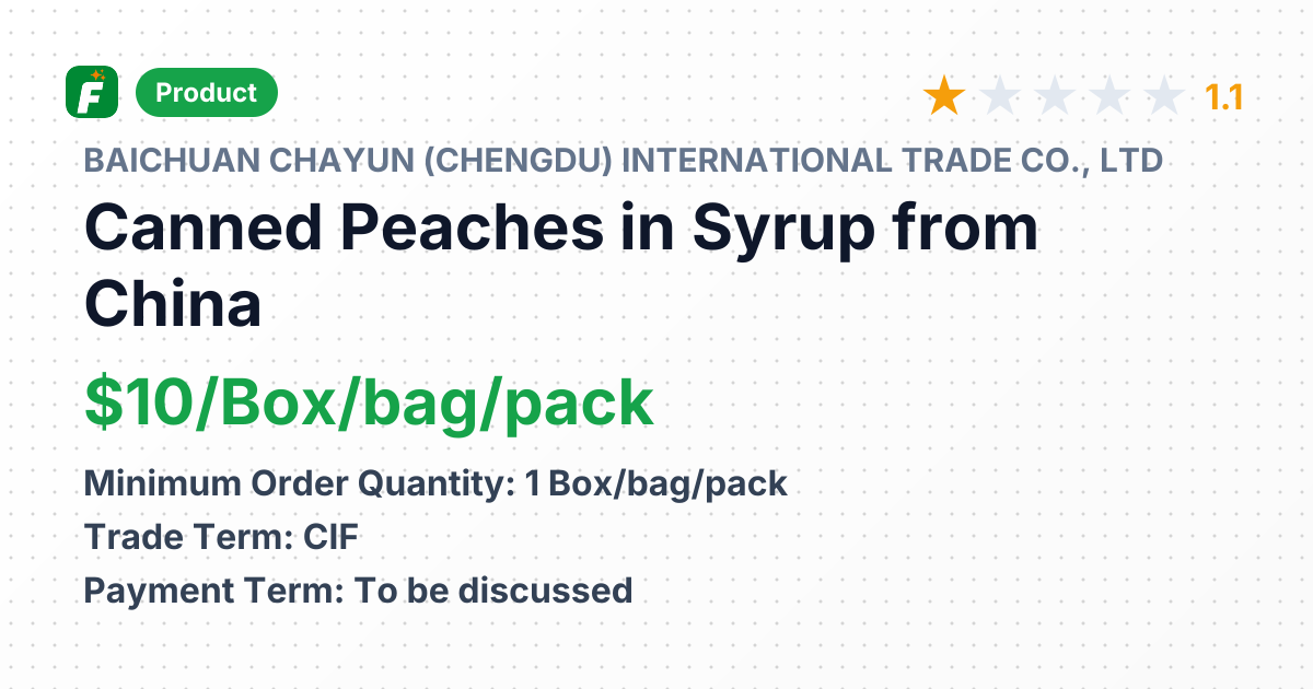 Canned Peaches in Syrup – product summary card, no photo uploaded yet