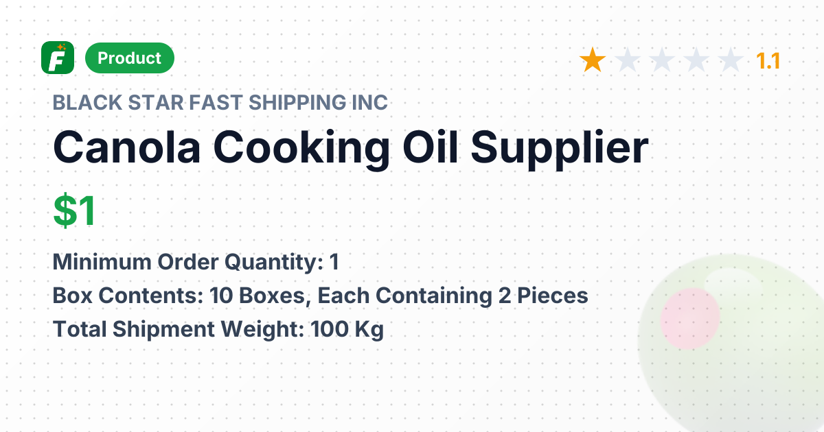 Canola Cooking Oil – product summary card, no photo uploaded yet