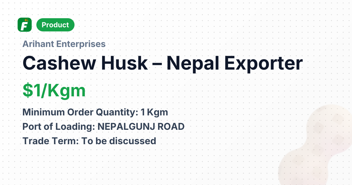 Cashew Husk – product summary card, no photo uploaded yet