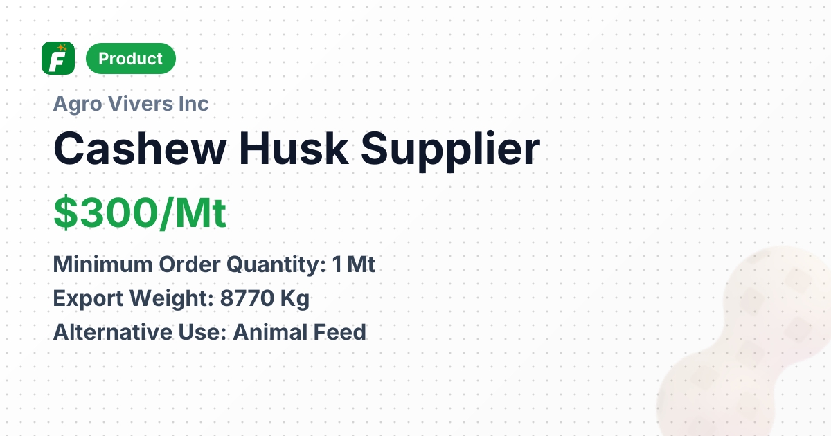 Cashew Husk – product summary card, no photo uploaded yet