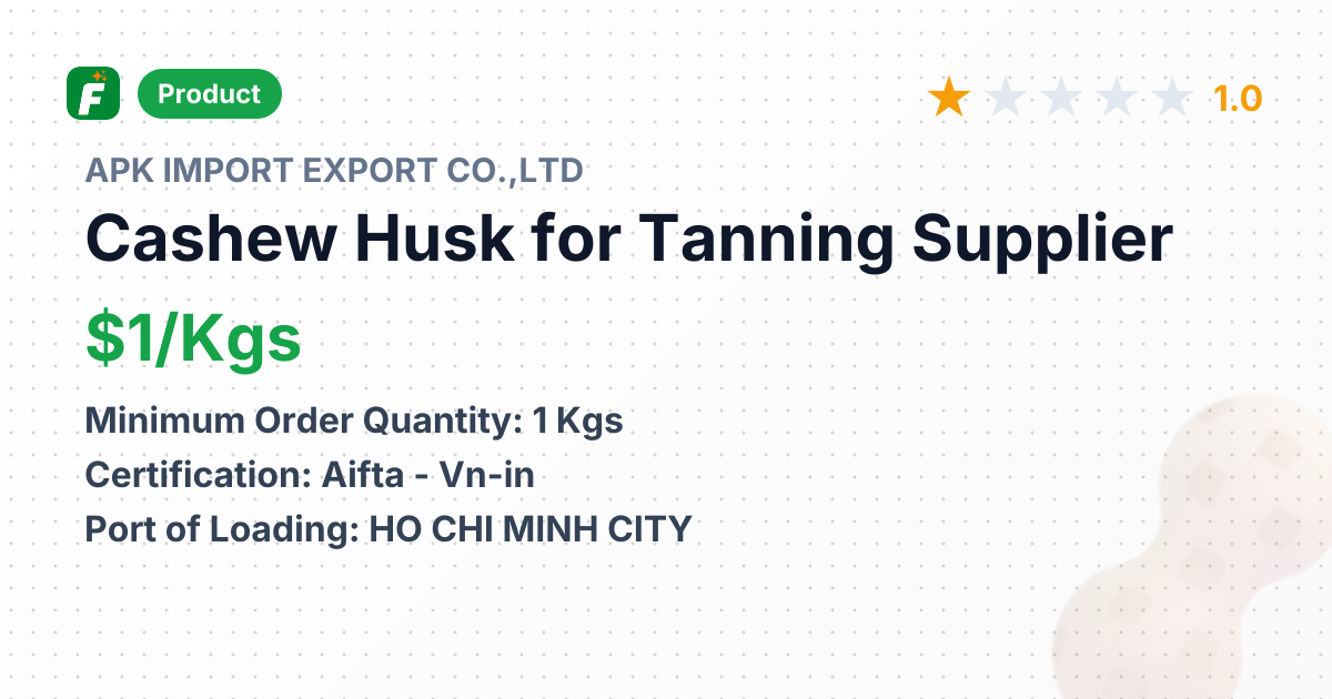 Cashew Husk for Tanning – product summary card, no photo uploaded yet