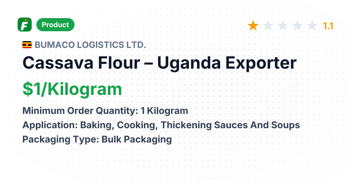 Cassava Flour – product summary card, no photo uploaded yet