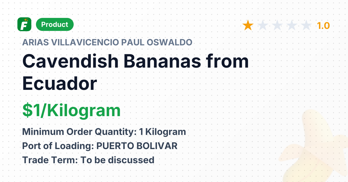 Cavendish Bananas – product summary card, no photo uploaded yet