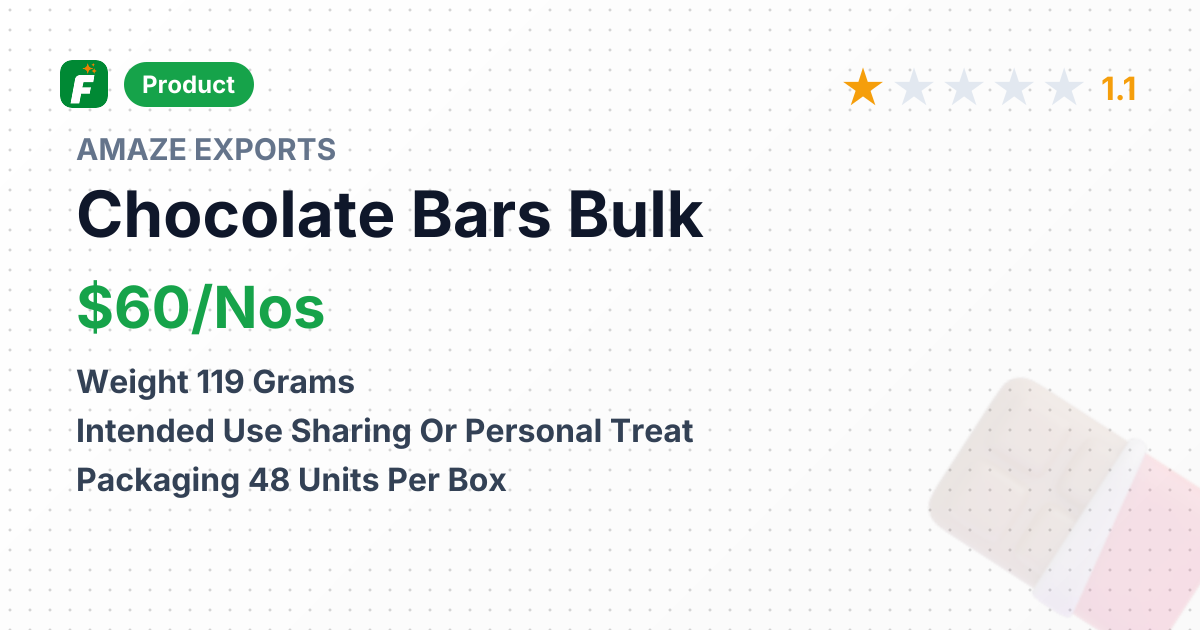 Chocolate Bars 119g – product summary card, no photo uploaded yet