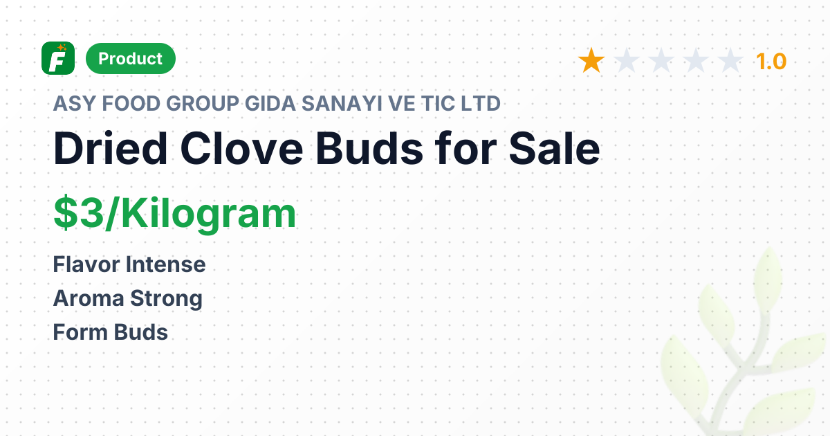 Clove Buds (Dried, Whole) – product summary card, no photo uploaded yet