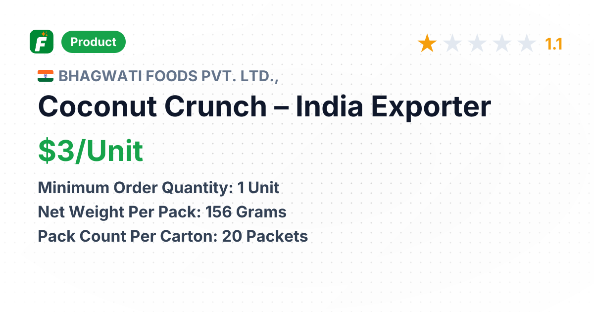 Coconut Crunch – product summary card, no photo uploaded yet
