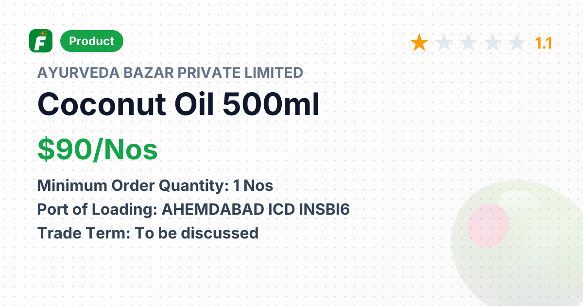Coconut Oil 500ml – product summary card, no photo uploaded yet