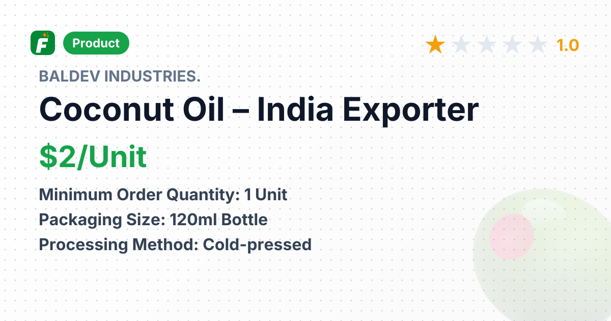 Coconut Oil – product summary card, no photo uploaded yet