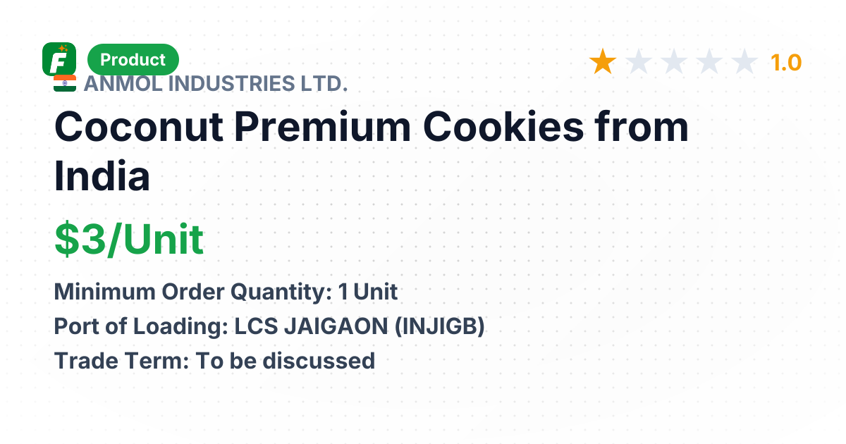 Coconut Premium Cookies – product summary card, no photo uploaded yet