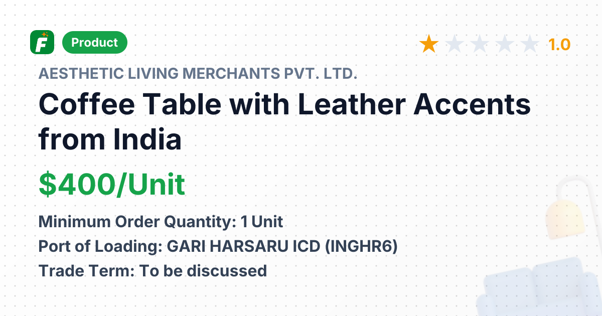Coffee Table with Leather Accents – product summary card, no photo uploaded yet