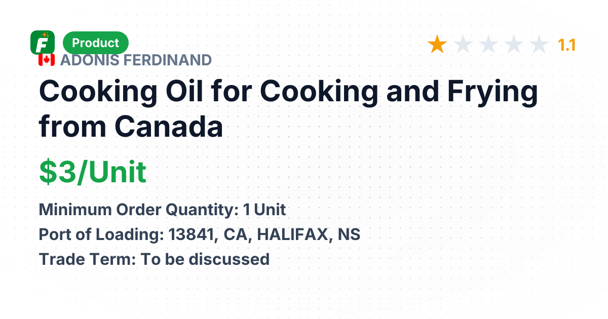 Cooking Oil for Cooking and Frying – product summary card, no photo uploaded yet