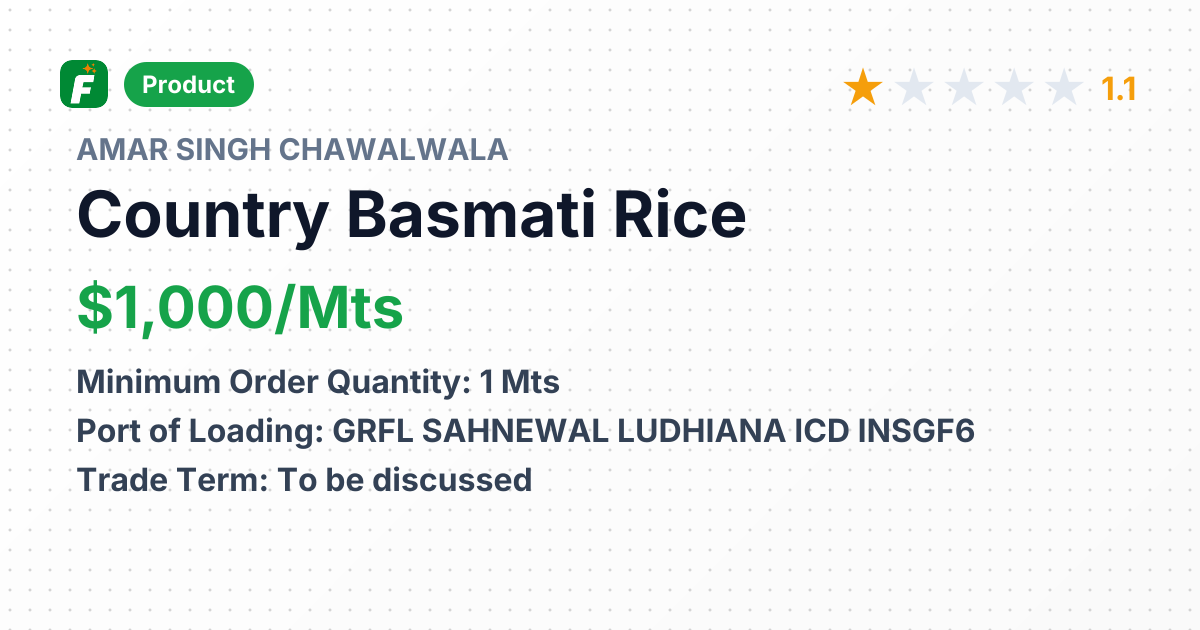 Country Basmati Rice – product summary card, no photo uploaded yet