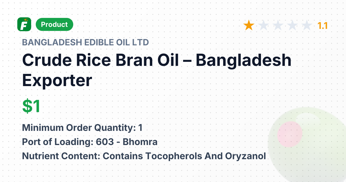 Crude Rice Bran Oil – product summary card, no photo uploaded yet