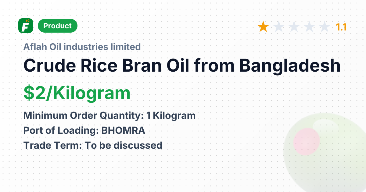 Crude Rice Bran Oil – product summary card, no photo uploaded yet