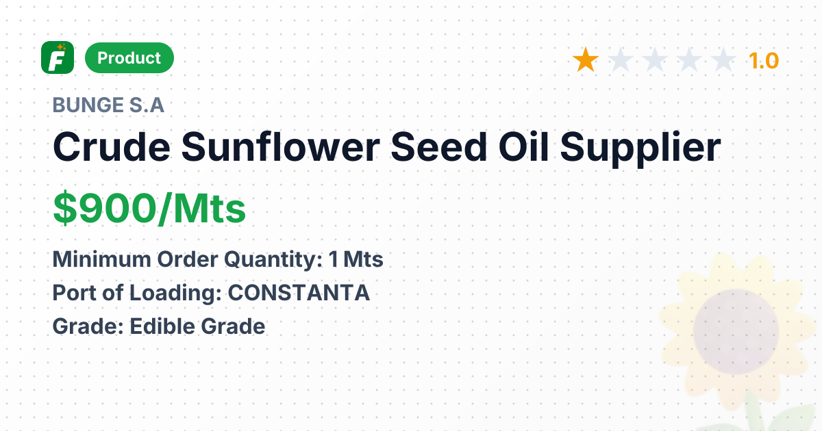 Crude Sunflower Seed Oil – product summary card, no photo uploaded yet