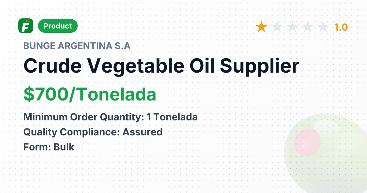 Crude Vegetable Oil – product summary card, no photo uploaded yet