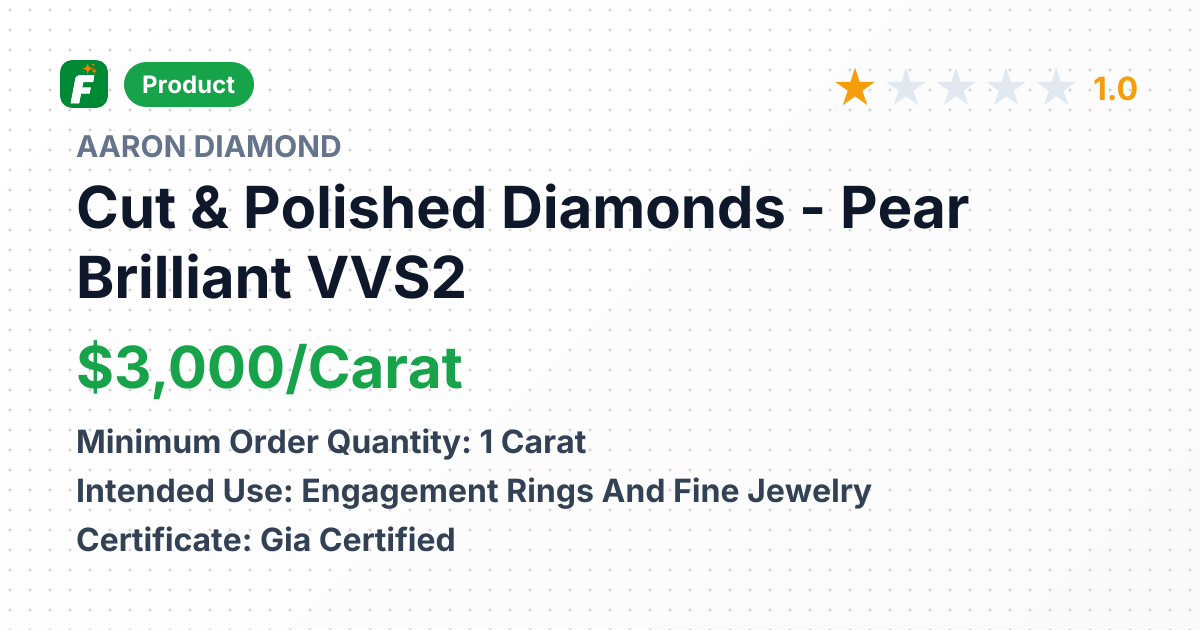 Cut & Polished Diamonds - Pear Brilliant VVS2 – product summary card, no photo uploaded yet