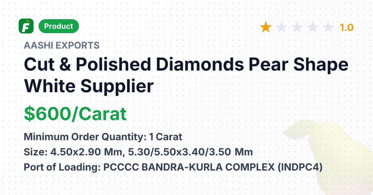 Cut & Polished Diamonds Pear Shape White – product summary card, no photo uploaded yet