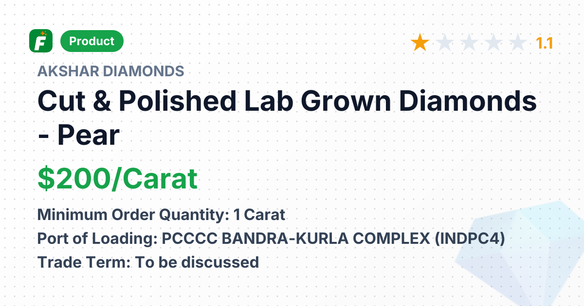 Cut & Polished Lab Grown Diamonds - Pear Brilliant D Color SI1 – product summary card, no photo uploaded yet