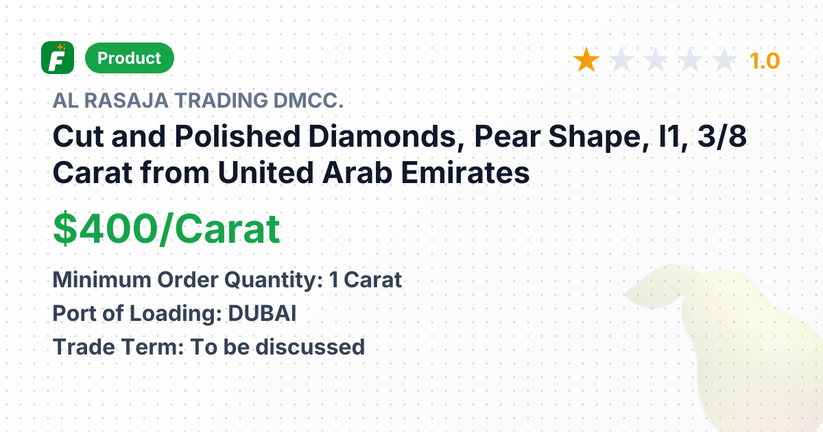 Cut and Polished Diamonds, Pear Shape, I1, 3/8 Carat – product summary card, no photo uploaded yet