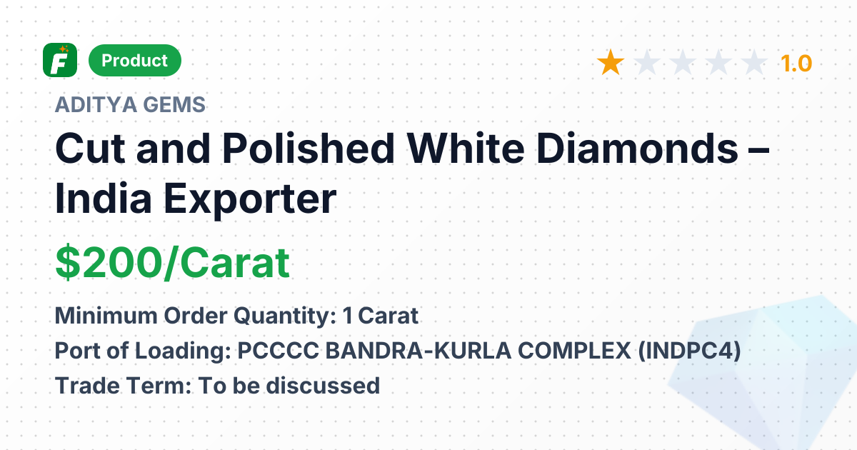 Cut and Polished White Diamonds – product summary card, no photo uploaded yet