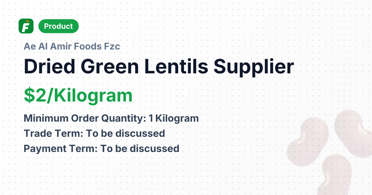 Dried Green Lentils – product summary card, no photo uploaded yet