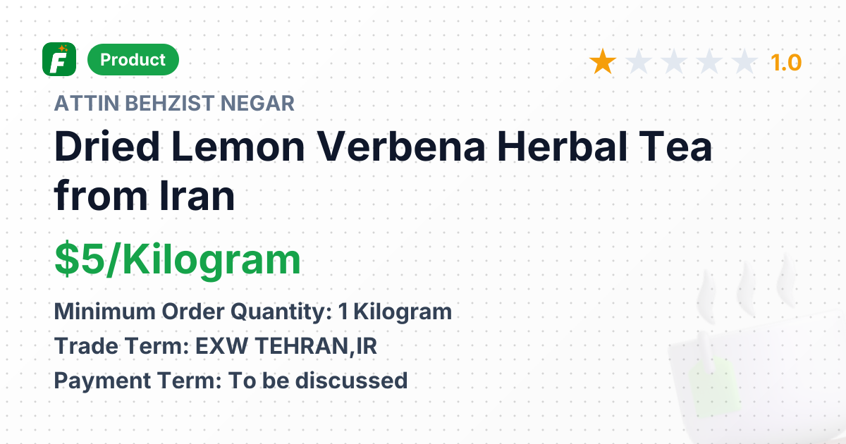 Dried Lemon Verbena Herbal Tea – product summary card, no photo uploaded yet